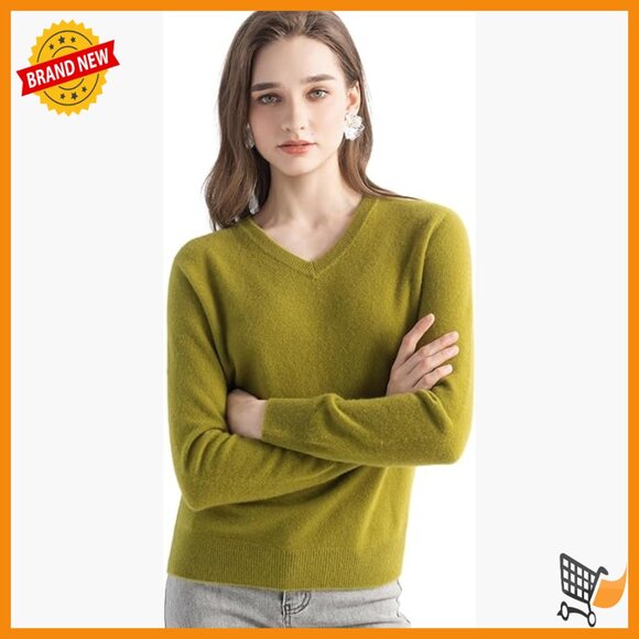 100% Cashmere V-Neck Sweater Slim Fit Seamless Knit Fall Winter Wear